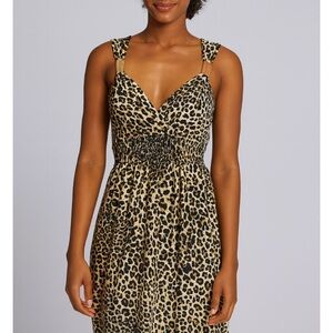 Nina Leonard Animal Print Midi Dress